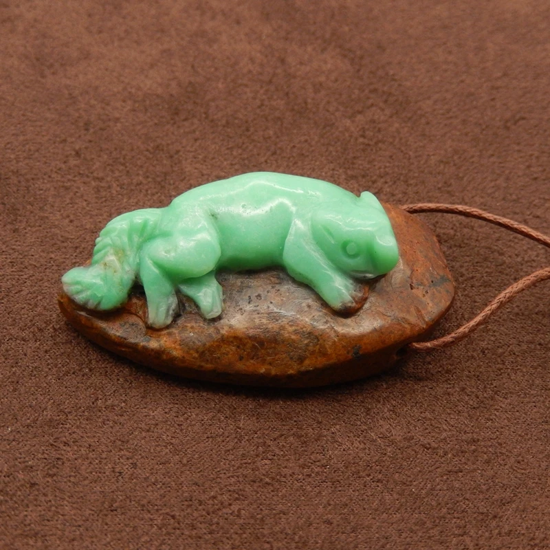 

Hand-Carved Chrysoprase Fox Pendant Natural Bright Green Gemstone with Earthy Brown Base Artisanal Jewelry Collectible