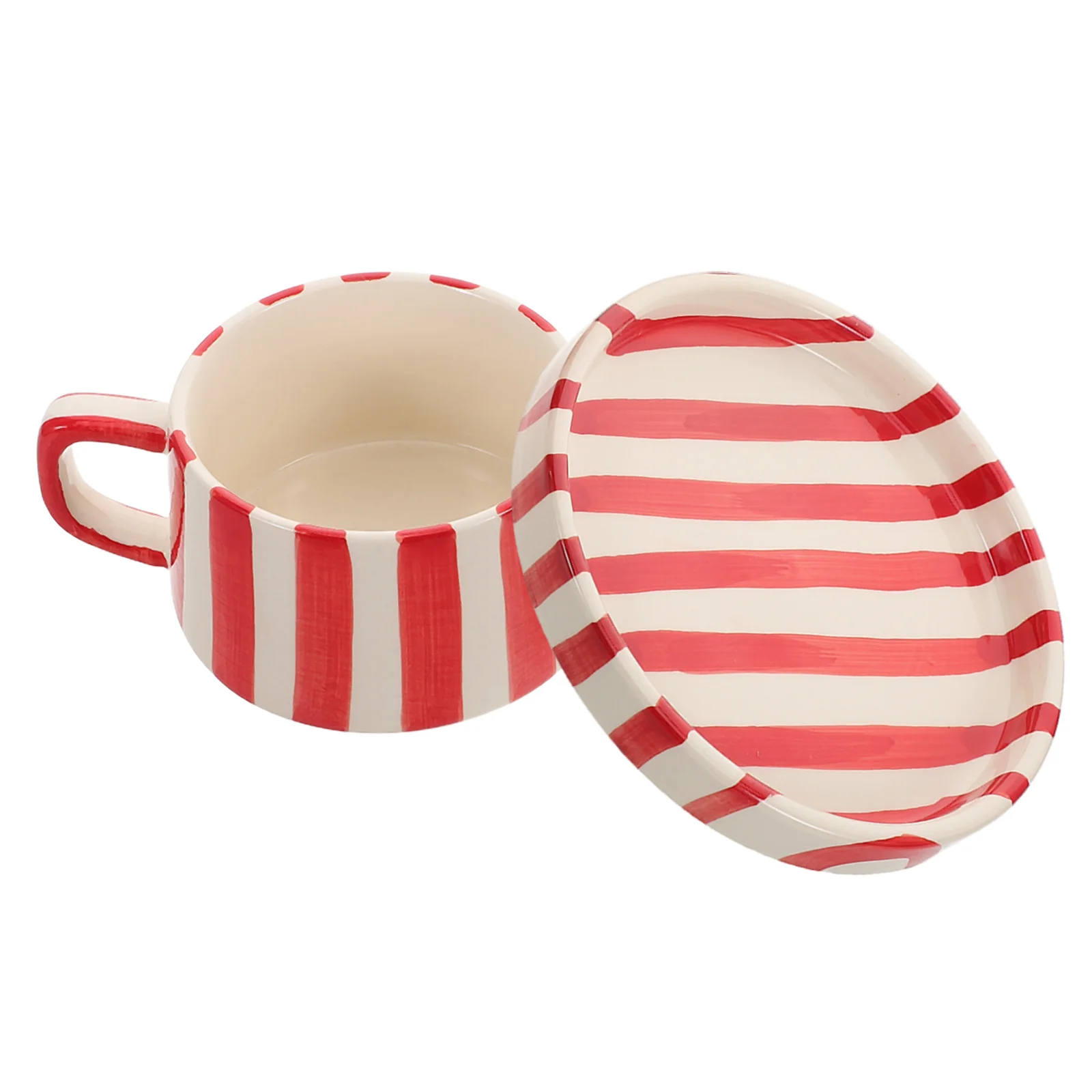 1Set Ceramic Coffee Cup with Saucer Unique Striped Pattern Mug for Tea Cappuccino Office Breaks Rustic Ceramic Drinkware Set