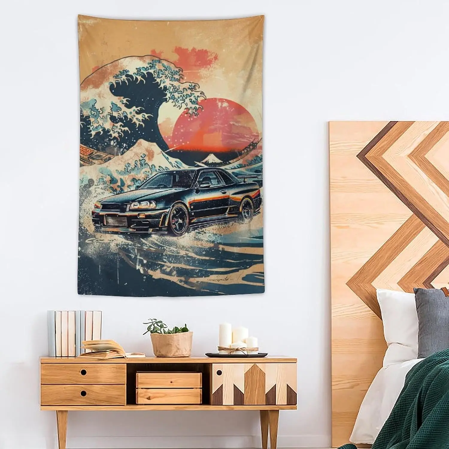 سيارة نسيج بارد الرياضة سيارة جدار الفن اليابانية موجات كبيرة جدار ديكور الرجعية ديكور غرفة السيارة للرجل الكهف المرآب مكتب غرفة نوم #4