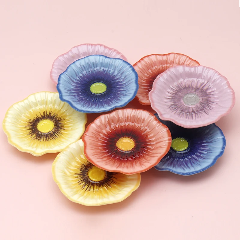 6/60pcs Kawaii Simulation 3D Flower Plate Food Play DIY Decorative for Keychain Desktop Oranment Dollhouse Accessories
