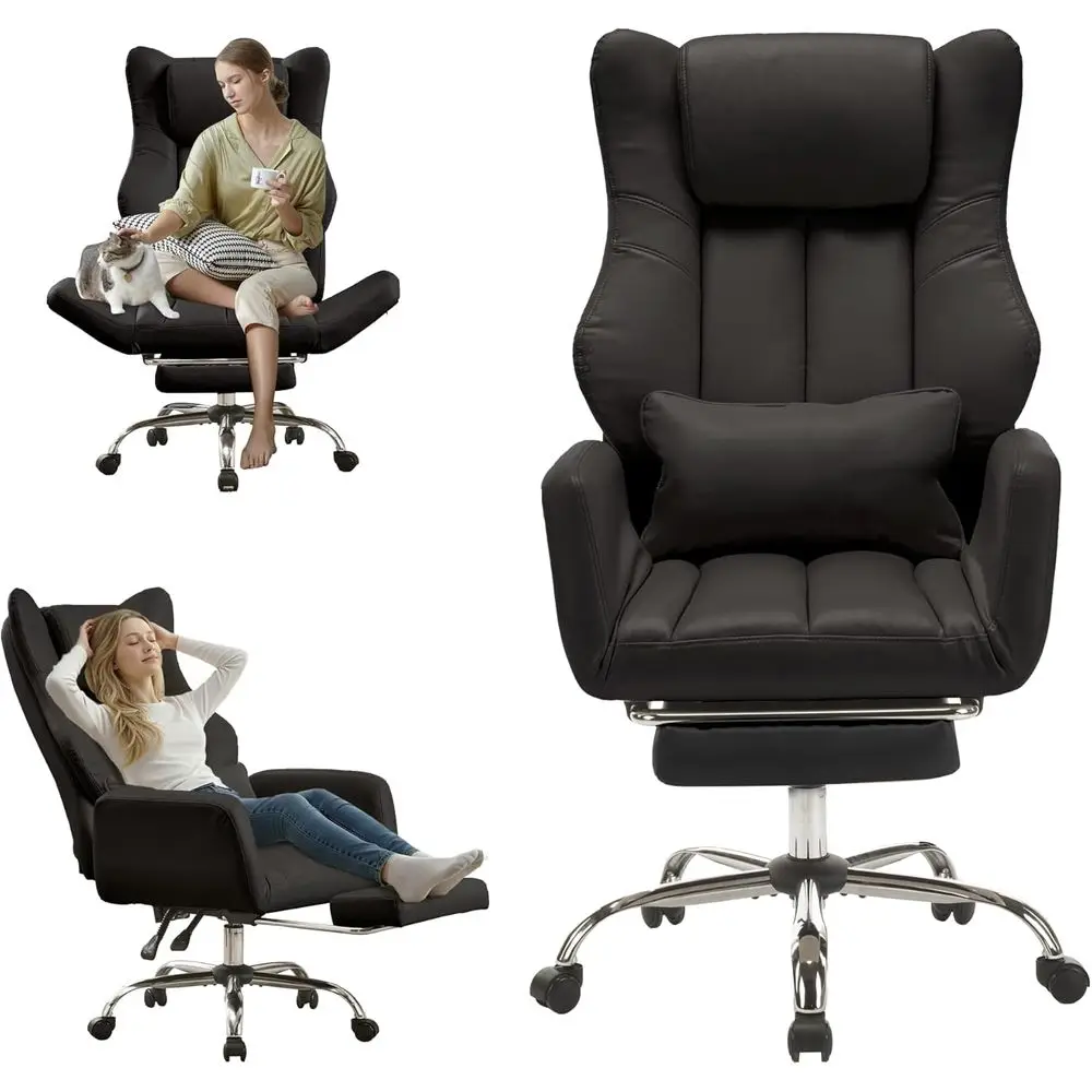 

Large Ergonomic Leather Office Chair with Footrest, Adjustable Armrests, Lumbar Support, and 135° Recline for Desk or Home Use (