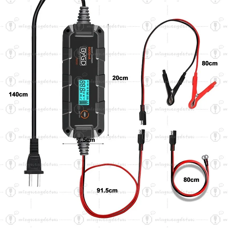 12V 6000mA Car Battery Charger, 110V, 8-Stage Smart Repair Charger for Lithium & Lead-Acid Batteries