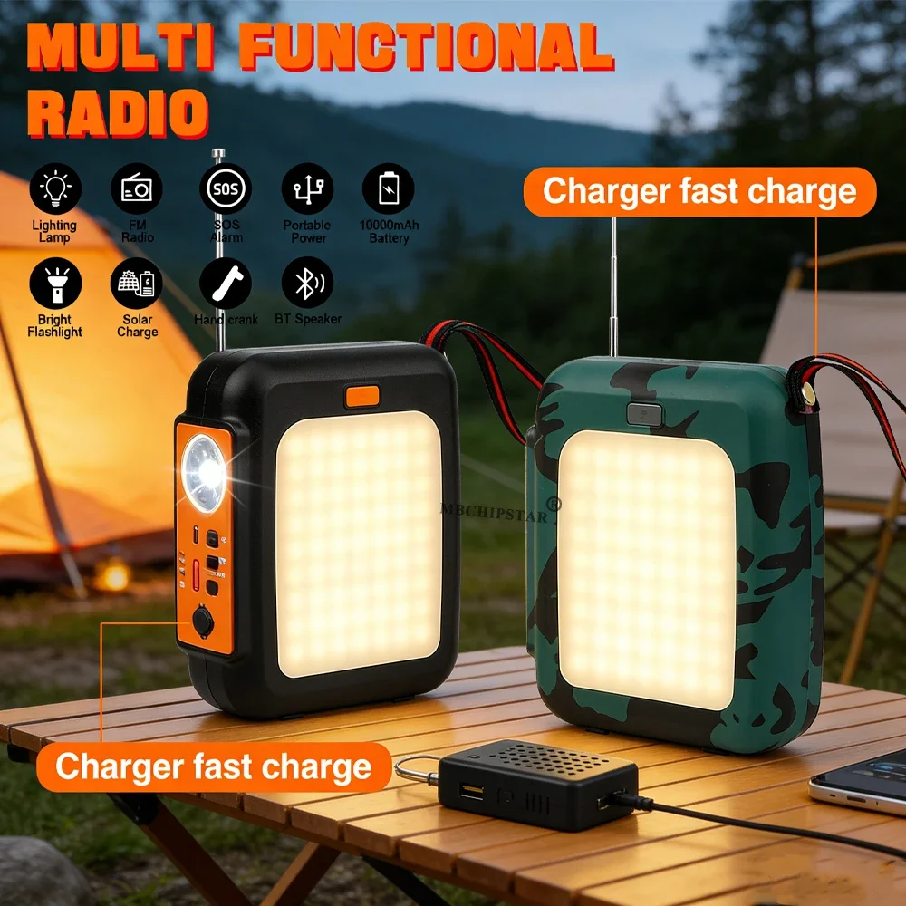 Emergency Multifunctional Rideo with Hand Cranked Flashlight with 2000mAh/10000mAH Fast Charging Power Bank Bluetooth Speaker