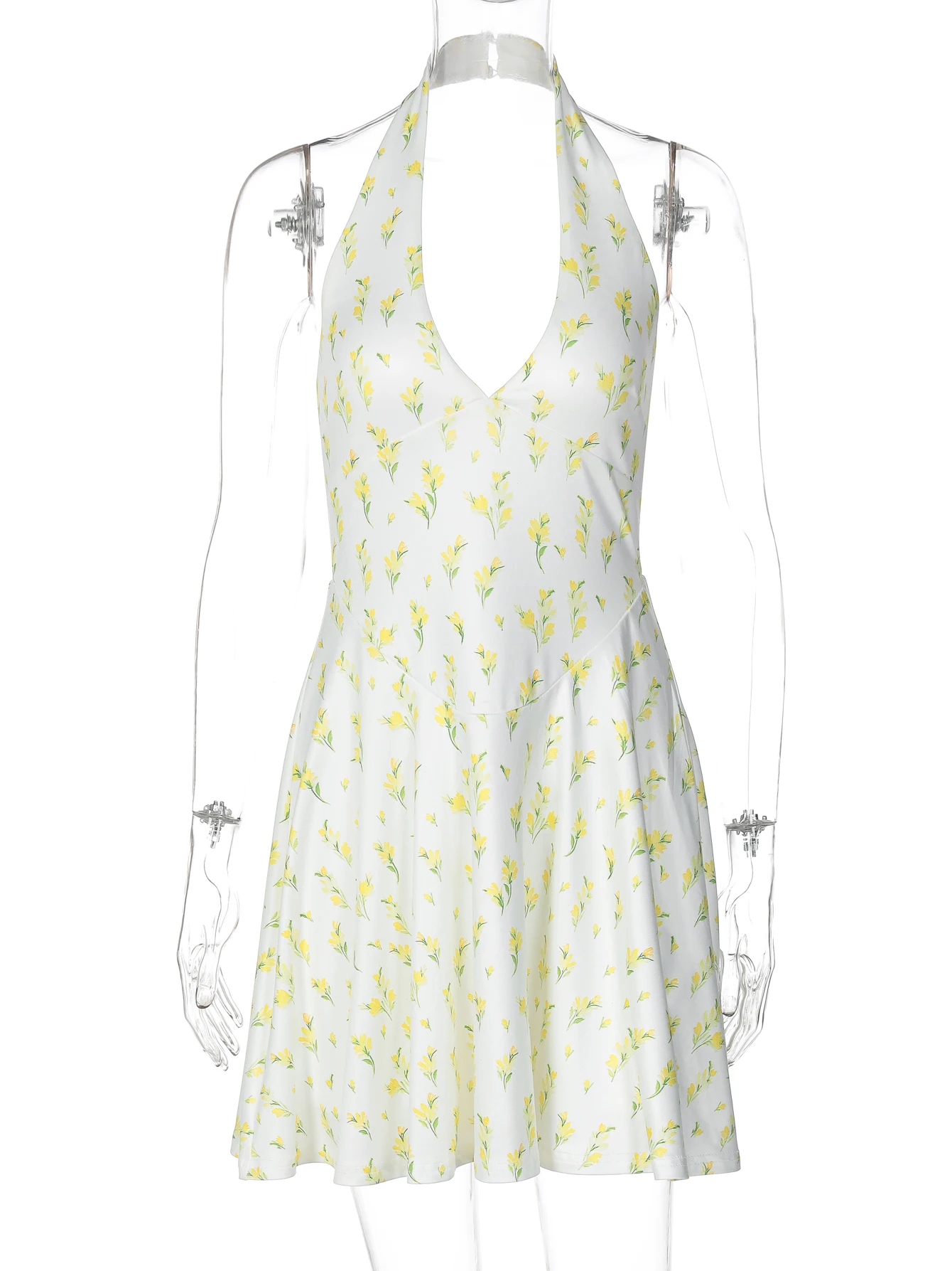 Dulzura 夏ファッションセクシーなホルターネックノースリーブバックレススリムフィットプリントミニドレスレディースカジュアルエレガントな服パーティークラブ衣装