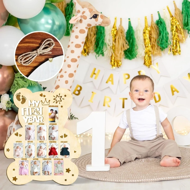 Baby First Year Photo Frame First Year Collage Picture Frame Baby Photo Display Board with Twelve Monthly Photo 15UB