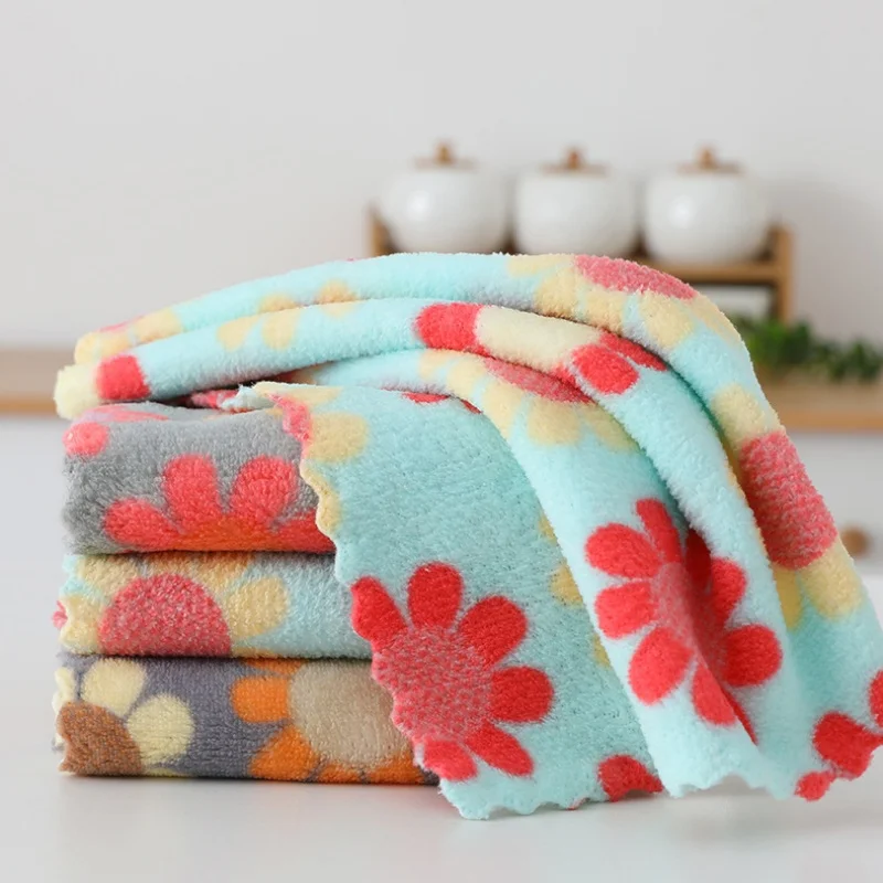 Nuevo 5/10 Uds paño de limpieza paños de cocina paño de cocina absorbente suave Coral polar girasol toalla de limpieza trapos hogar