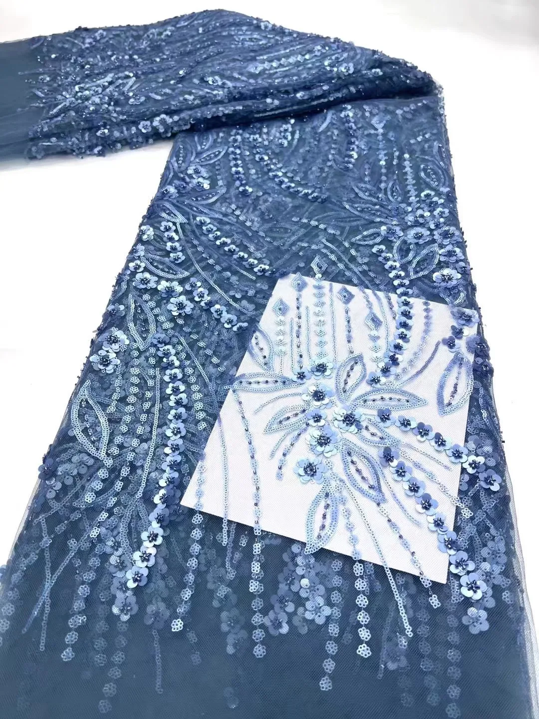 

Luxury African Bead Lace Fabric 2023 High Quality 5 Yards Nigerian Sequins French Tulle Fabric Material For Party Dresses