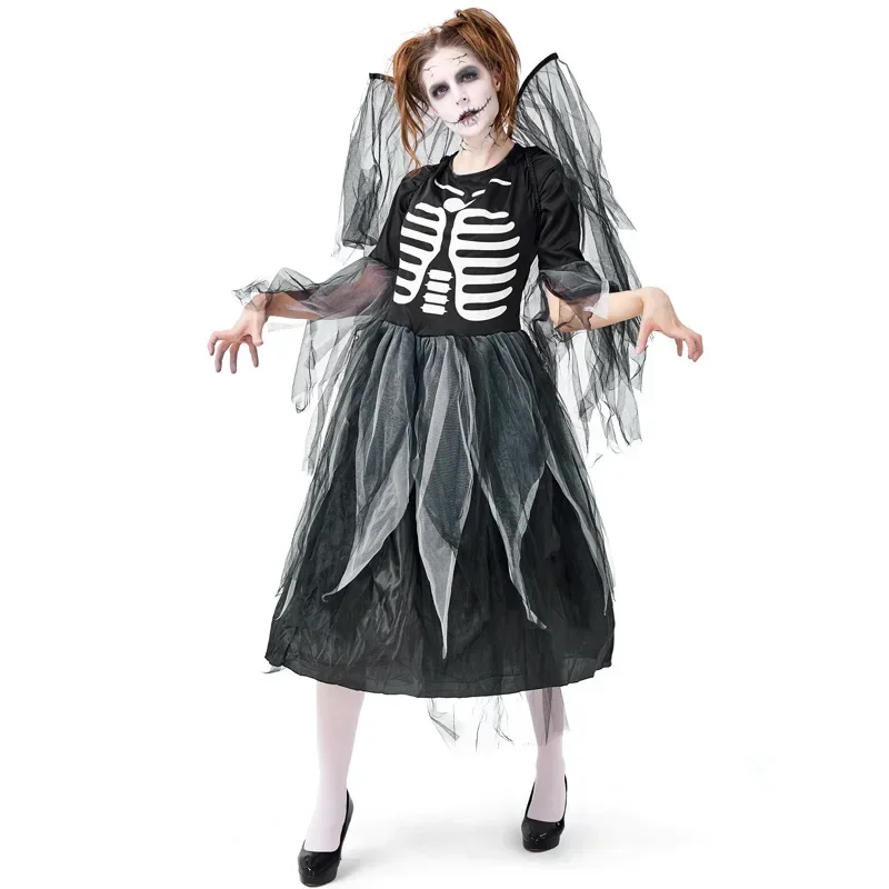 Sexy dia mexicano dos mortos crânio fantasma noiva cosplay traje helloween festa assustador vampiro boneca fantasia vestido