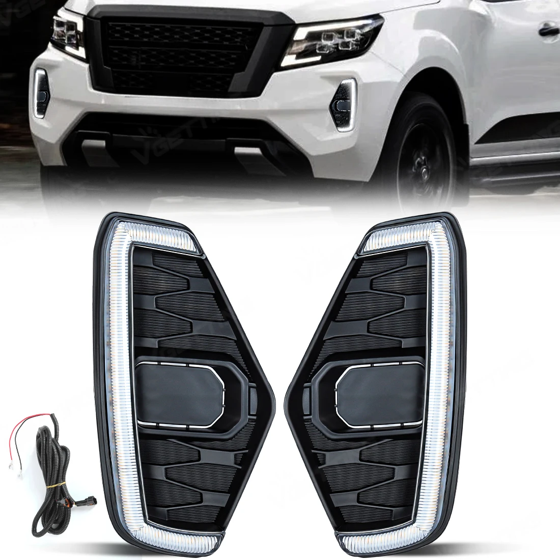 

For Nissan Navara NP300 Frontier 2020 2021 Daytime Running Light Assembly White DRL Yellow Turn Signal Lamp 1 Set Waterproof