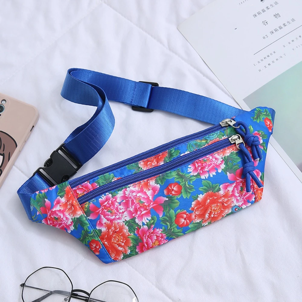 

Portable Nylon Crossbody Bag Zipper Phone Flower Waist Pouch Handbag Fanny Pack Floral Shoulder Bag Men Women