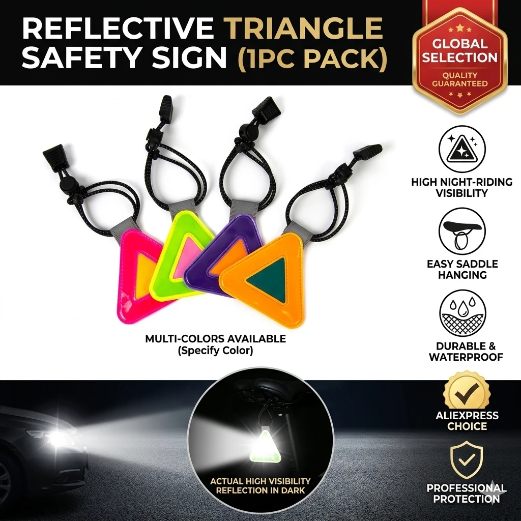 1Pc Bicycle Reflective Triangle Sign Elastic Bike Saddle Hanging Reflector Night Riding High Visibility Safety Warning Tag