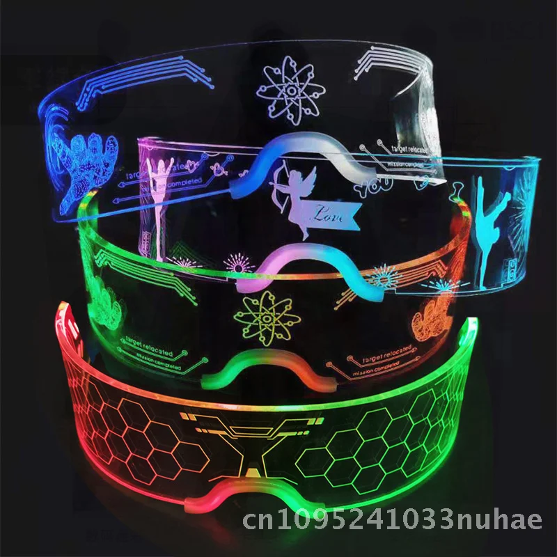 

Cyberpunk 2050 LED Acrylic Party Glasses Net Red Luminous Disco Tech Sense Funny Glowing Eyewear Solid Color Gradient Flash