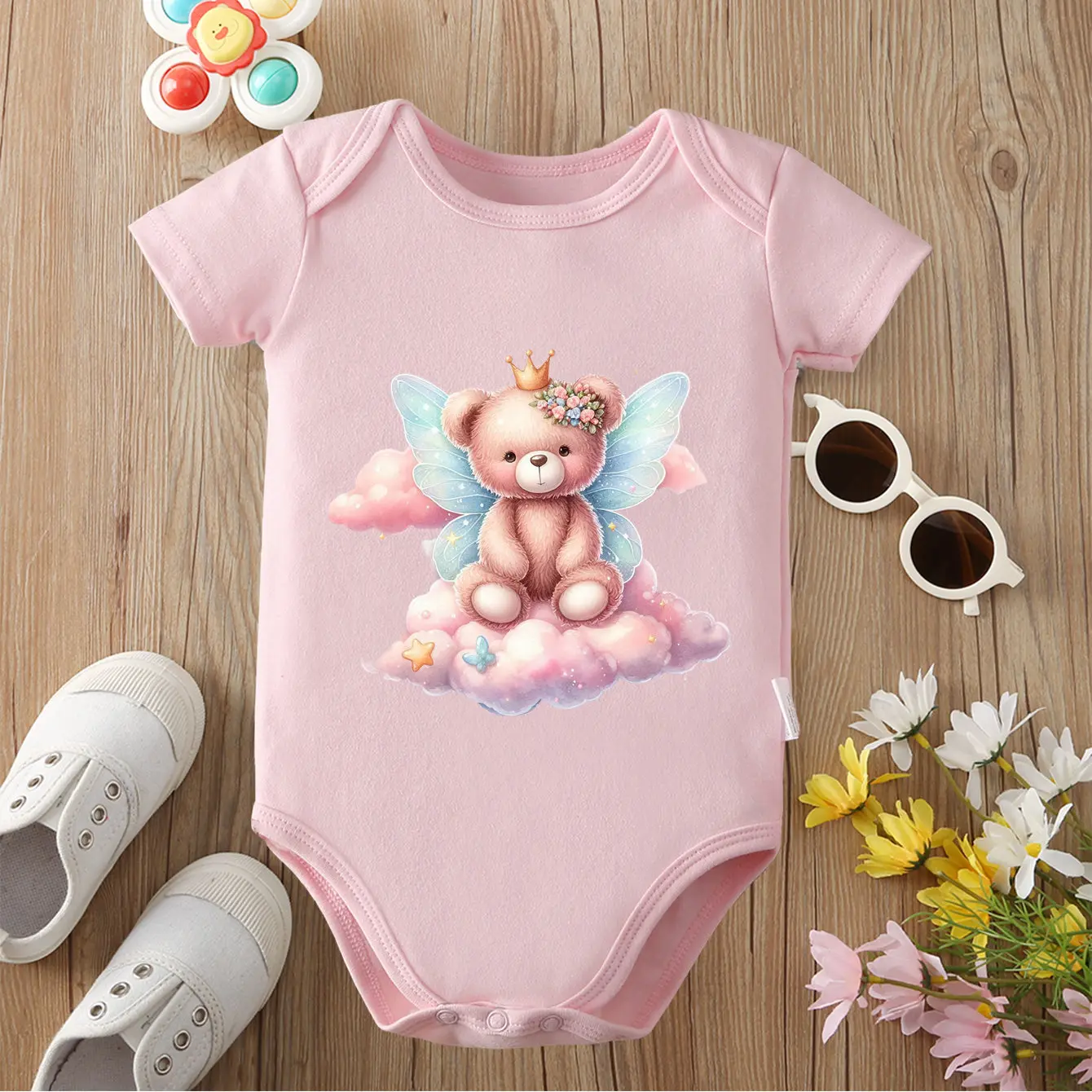 Ropa de oso para bebé Pikn con estampado exquisito, mono cómodo de algodón puro para bebé, mono para recién nacido de 0 a 12 meses