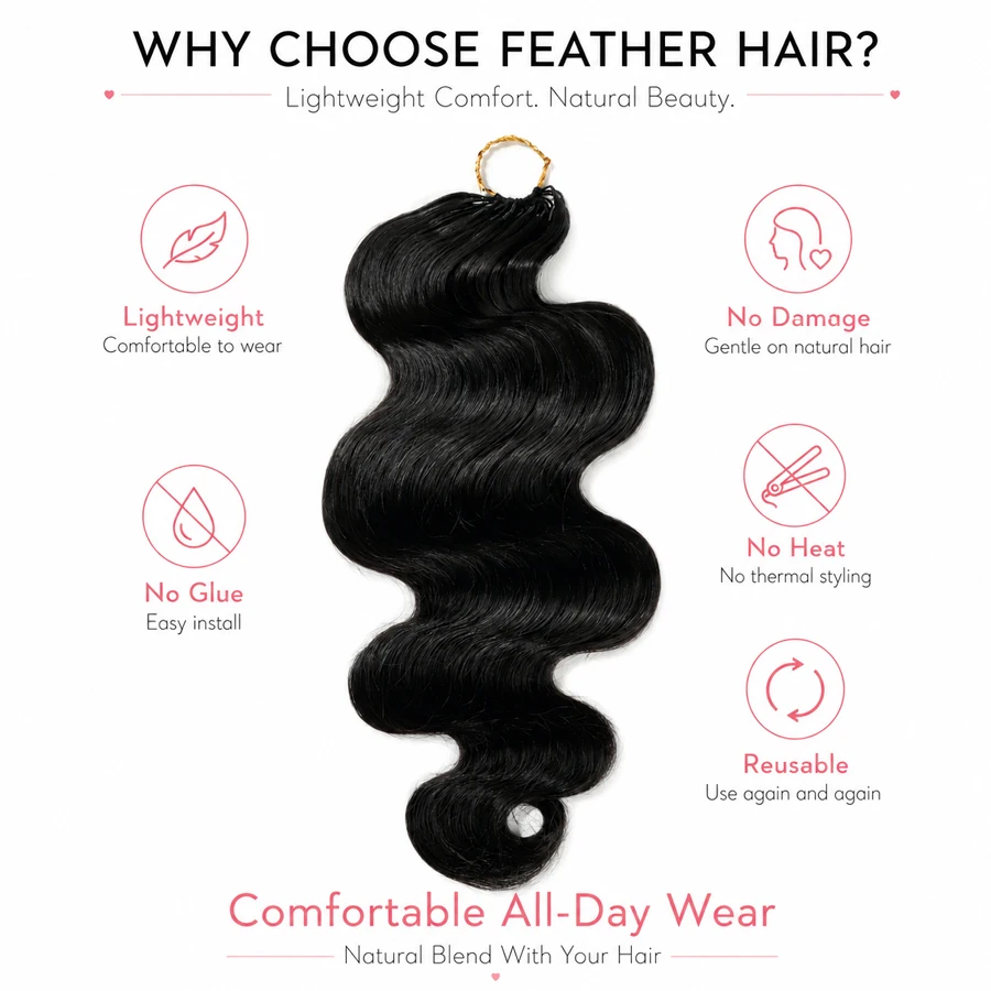WOWANGEL Miracle Knots Haarverlängerungen Echthaar Feder-Häkelhaar Body Wave Leichte Unsichtbare Knoten Boho-Haar für Frauen – Detail 7