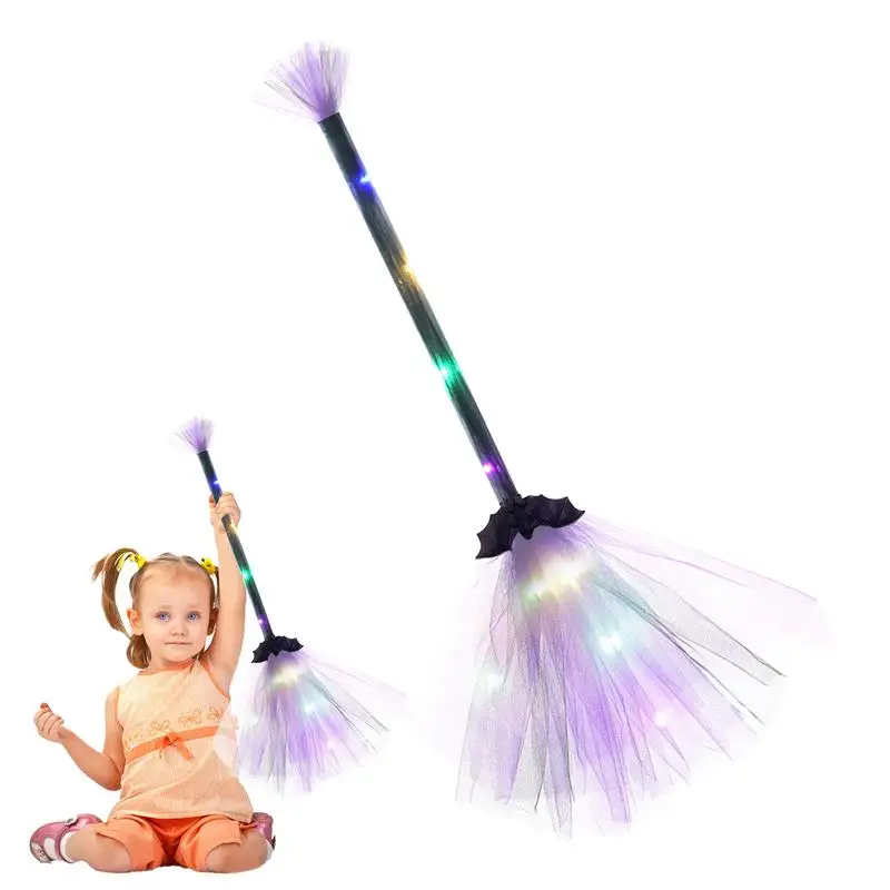 2024 Halloween Witch LED Broom Sticks Halloween Makeup Party Glowing Mount Broom Party Props For Halloween party Theme