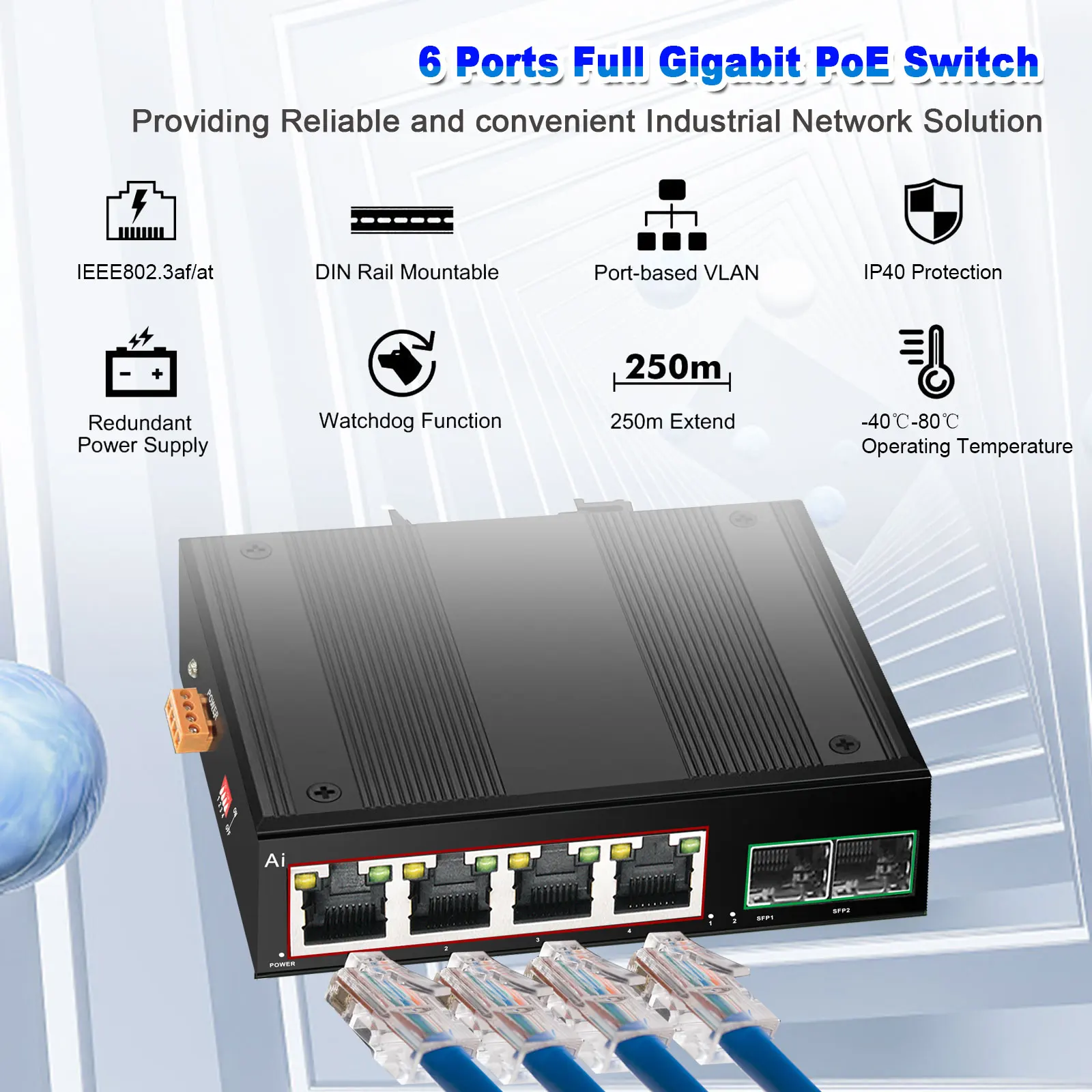 Imagem -03 - Switch Industrial Gigabit Poe Switch Ethernet Proteção contra Clareamento Rede Descontrolada Ip40 100 1000 Base-t Din 100 1000