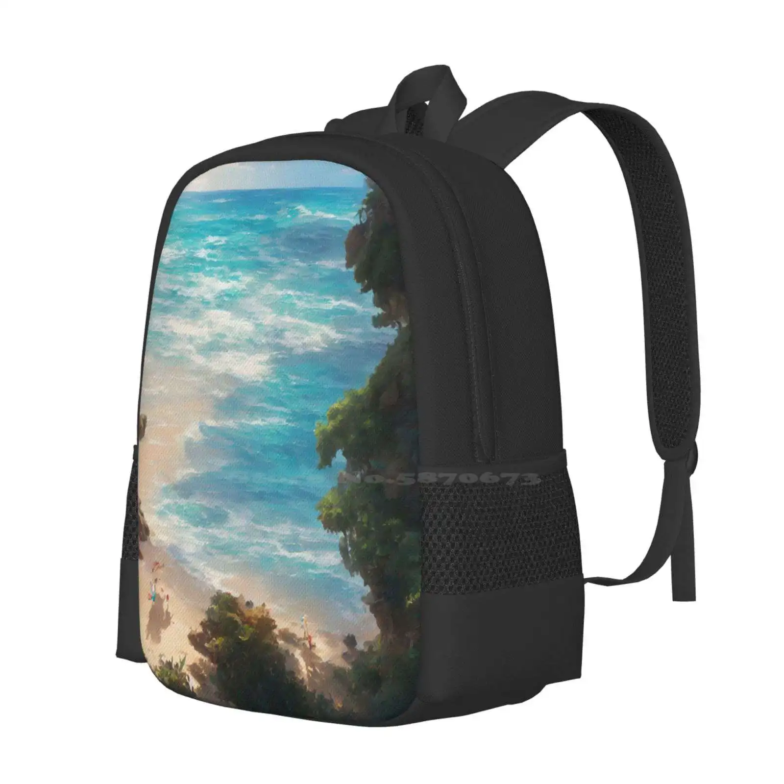 On The Beach New Arrivals Unisex Bags Student Bag Backpack Tropical Water Beach Sand Trees Landscape