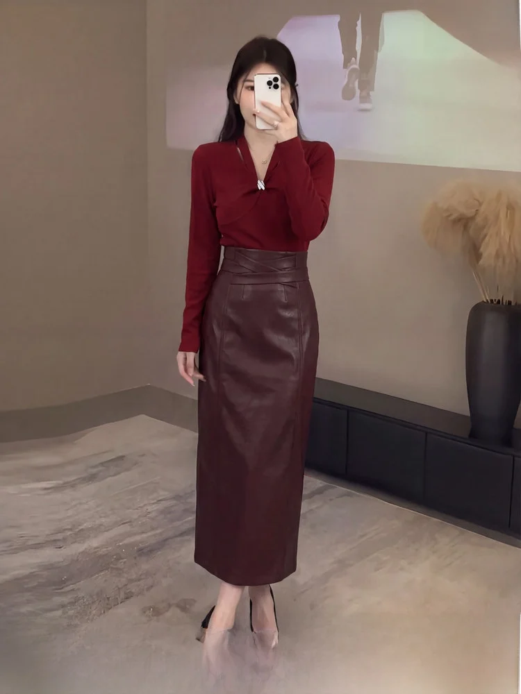 

Ele Winter New Year plus Size Women's Faion Set with Base irt ter Ne f Skirt High Waist A-Line Skirt