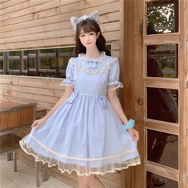 

Lolita Daily Kawaii Dress Lolitas Princess Girl Op Slim Sweet Chubby Plump Girls Cute Fashion Blue Pink L- 4xl