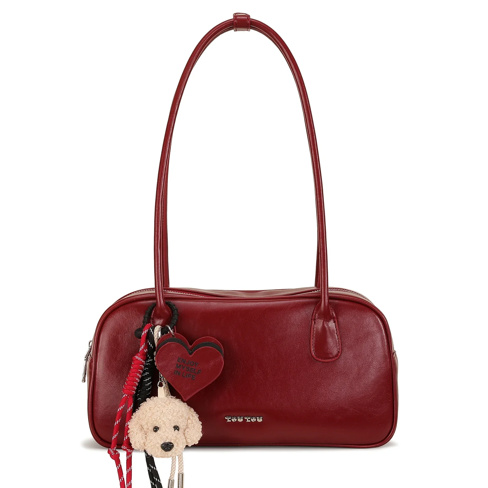 Women's Solid Color Heart Charm Decor Shoulder Bag, Fashionable PU Leather Bag for Daily Used