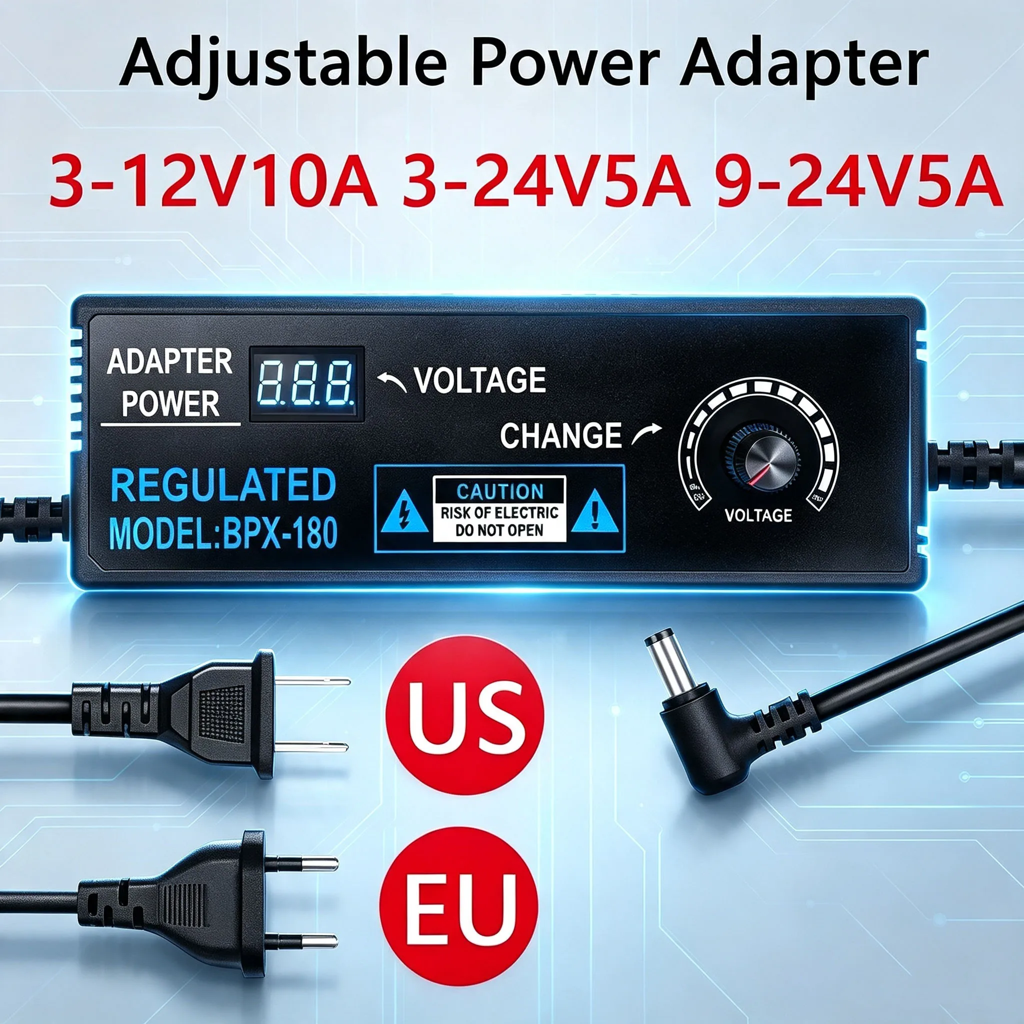 EU US 3-12V 10A Adjustable Voltage Power Adapter 3-24V5A 9-24V 5A Universal AC Input Clear Display Screen High Work Efficiency