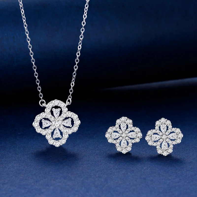 

Shiny Clover Earrings Necklace S925 Sterling Silver Women's Ins Style Versatile High-End Fashion Accessory