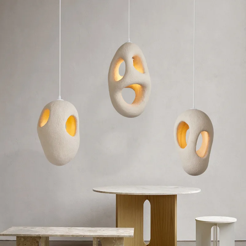 New Style Wabi Sabi Beige Porous Shape Pendant Lamp for Living Room House Bedroom Bedside LED Light Suspension Chandelier Lustre