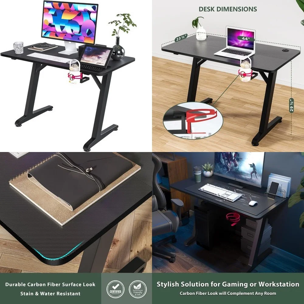 

Компьютерные столы44-дюймовый игровой стол ПК Компьютерный стол для домашнего офиса Эргономичный Z-образный дизайн с крючками Рабочая станция для ноутбука