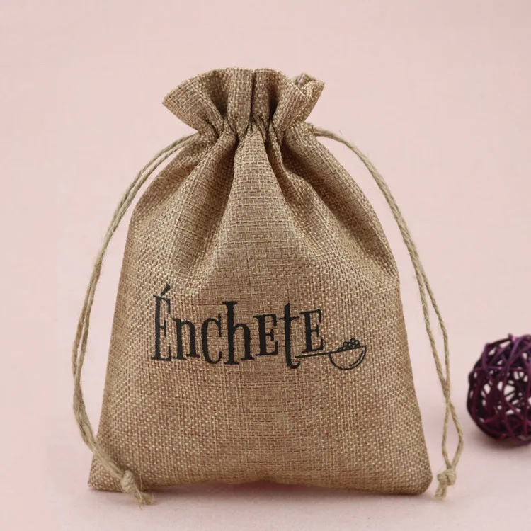 

Jute Gift Bags Packaging Jewelry Cosmetic Makeup Party Candy Sachet Storage Dustproof Drawstring Pouch Burlap Vintage Sack Print