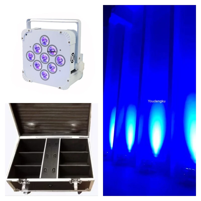 

6pcs with flightcase 9x18w RGBWA+UV 6in1 Wifi control Wireless dmx battery powered led wedding stage light