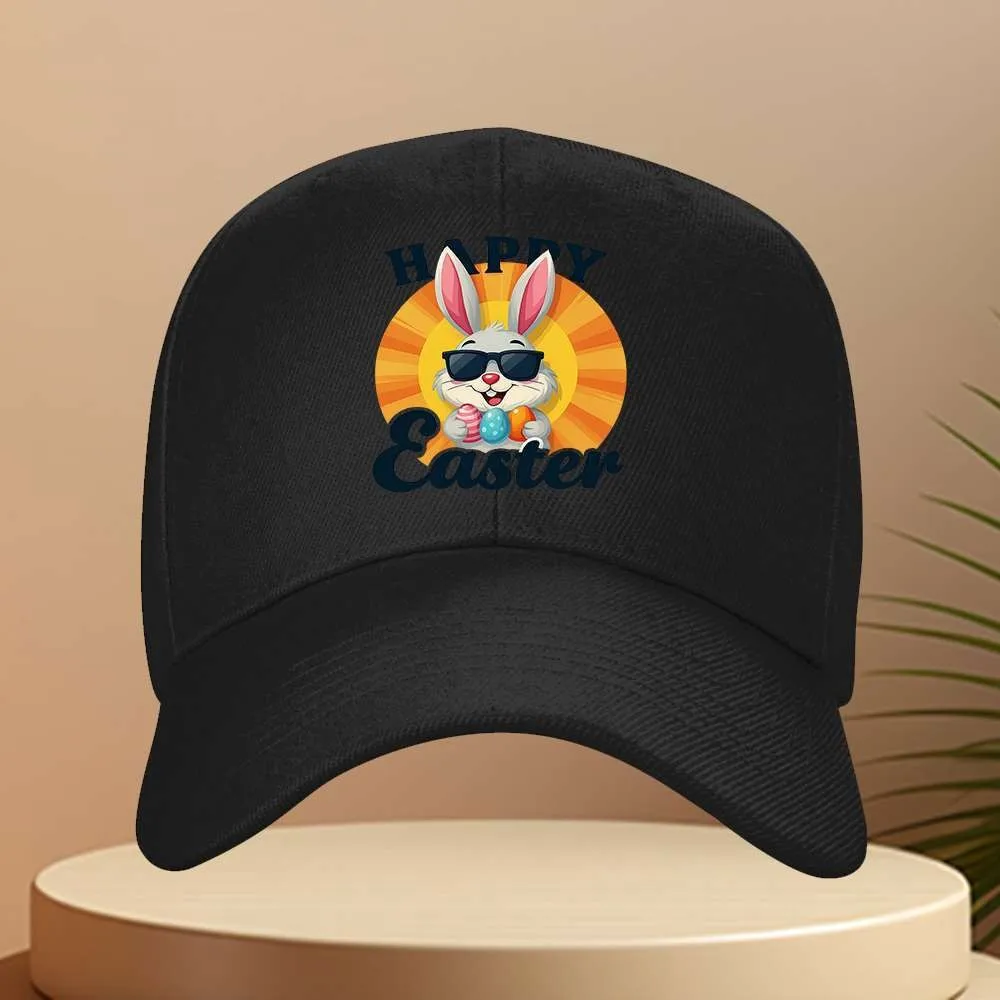 Cheerful Bunny Graphic Baseball Cap Adjustable Polyester Sun Protection Outdoor Hat