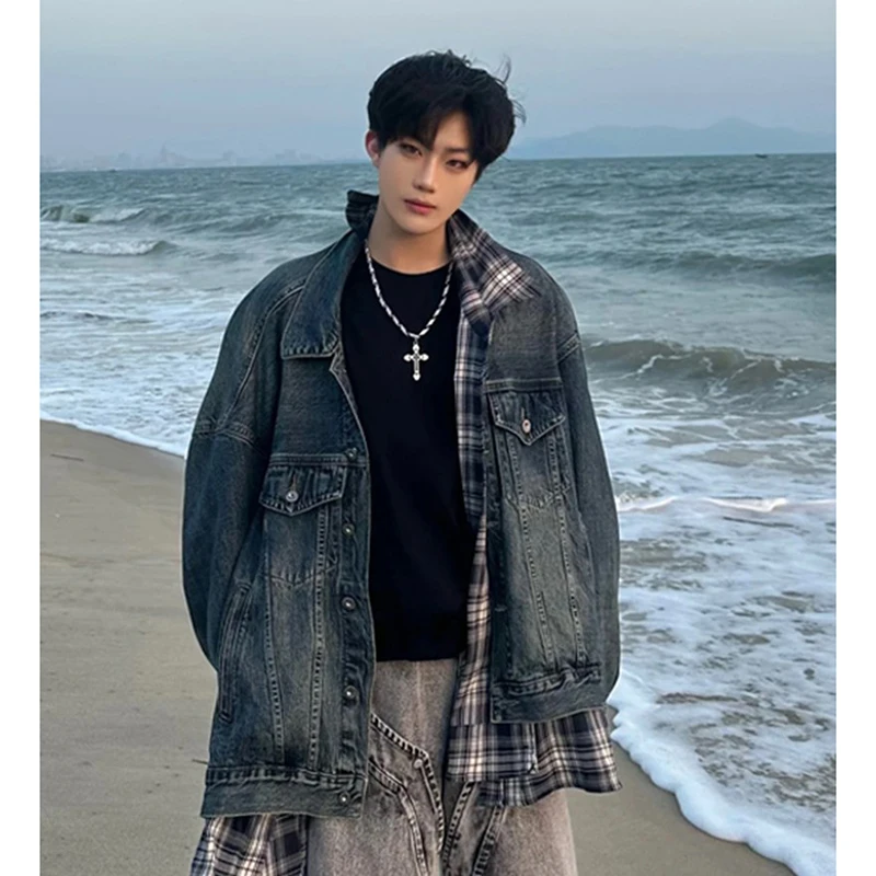 

Весна 2024: Мужская джинсовая куртка Cleanfit в американском стиле с элементами пэчворка, длинный рукав, свободный крой, молодежная, трендовая верхняя одежда