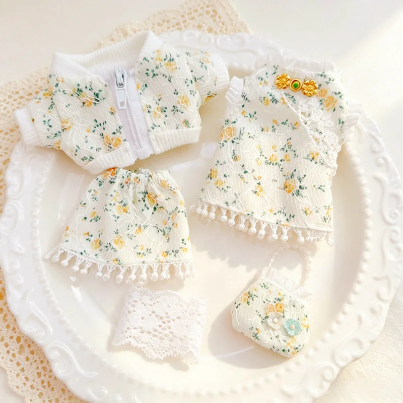 Creative 10cm Doll Clothes for Labubu Cartoon Lace Cheongsam Short Skirt Coat Doll Clothes for 10-15cm Stuffed Animals