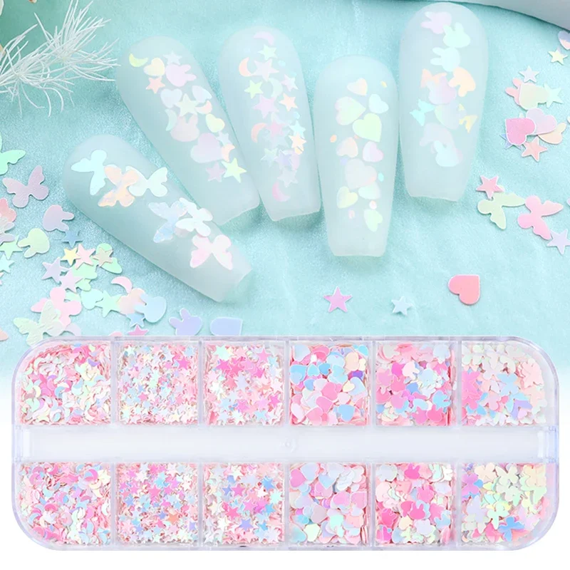 Sereia estrela lua borboleta glitter kit unhas lantejoulas decorações coelho sonhador 3d flocos unhas acessórios da arte manicure material