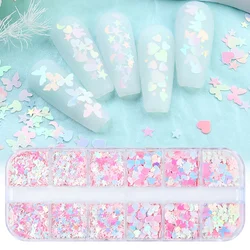 Sereia estrela lua borboleta glitter kit unhas lantejoulas decorações coelho sonhador 3d flocos unhas acessórios da arte manicure material