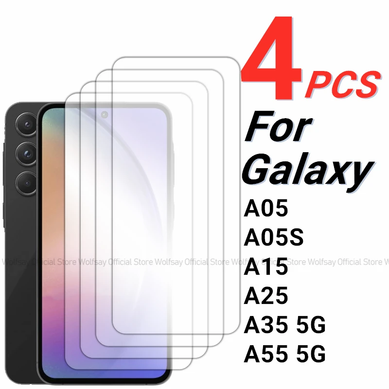 2/4 Uds Protector de pantalla para Samsung Galaxy A55 vidrio templado Samsung Galaxy A05S A05 A15 A25 A35 A55 5G vidrio de pantalla de pegamento completo