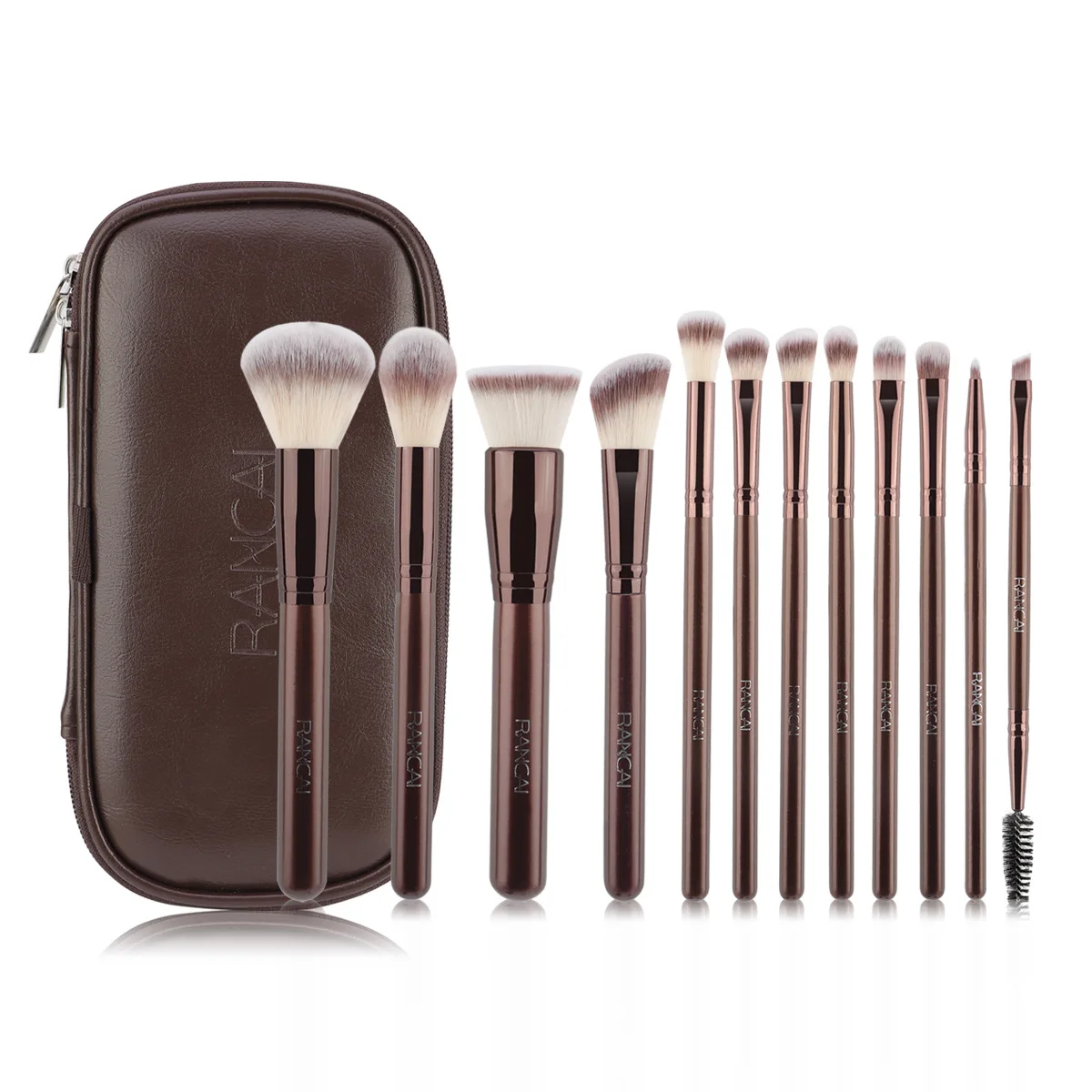 

12 коричневых сумок из искусственной кожи, наборы кистей для макияжа, мягкая рассыпчатая пудра, кисть для тональной основы, кисть для теней, косметические инструменты. Набор кистей для макияжа