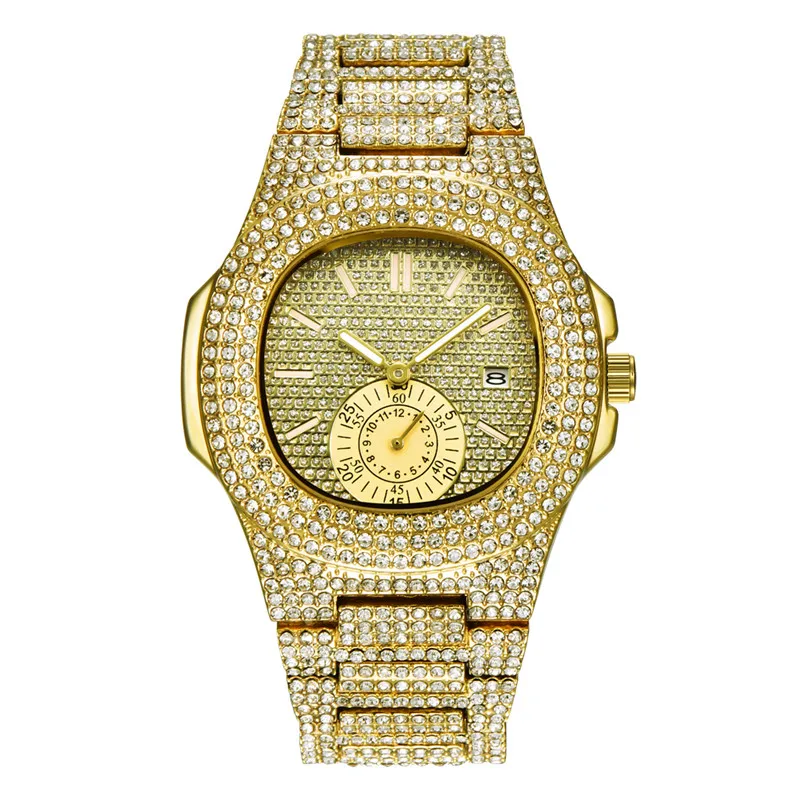 

Genuine Big Brand Men Watches Hip Hop Diamond Luxury Golden Date Quartz Vintage Watch Reloj Hombre Montres de Marque de Luxe