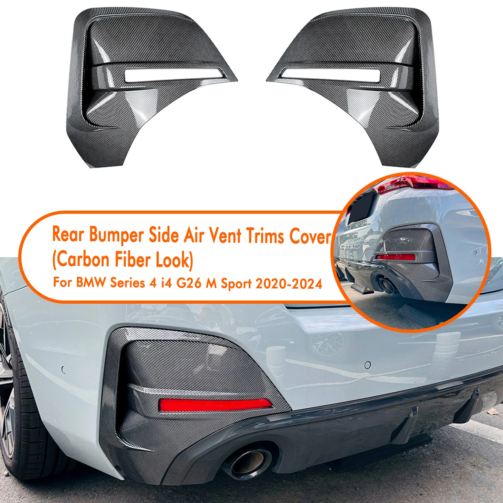 2PCS Car Rear Bumper Lip Spoiler Side Air Vent Outlet Cover Trim For BMW 4 Series i4 G26 M Sport 2020 2021 2022 2023 2024