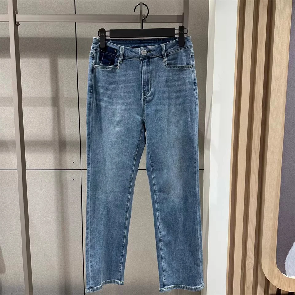 

MICOAT High Waist Straight Leg Jeans Women's Elastic Wear Resistant Slimming Faded Denim Pants Spring Season Faionable