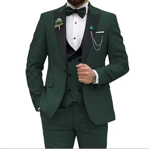 Imagen 2 del producto Traje elegante de 3 piezas para hombre, color rosa y rojo, chaqueta ajustada con doble botonadura, chaleco y pantalones, conjunto para boda, novio, esmoquin, fiesta de negocios
