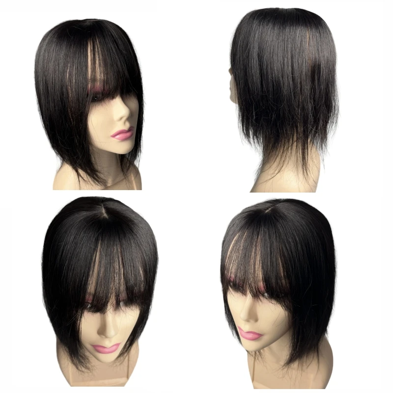 Natuurlijke haartoppers voor vrouwen Echt menselijk haar met luchtpony Braziliaanse clips in haarstukje voor vrouwen Bedekken mild haaruitval