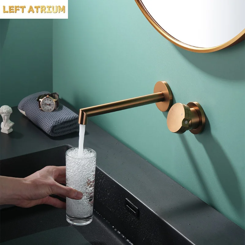 New Arrival Basin Faucets Brush Gold Bathroom Sink Faucets copper body Hot Cold Wall Mounted Mixer Water Tap Top High Quality