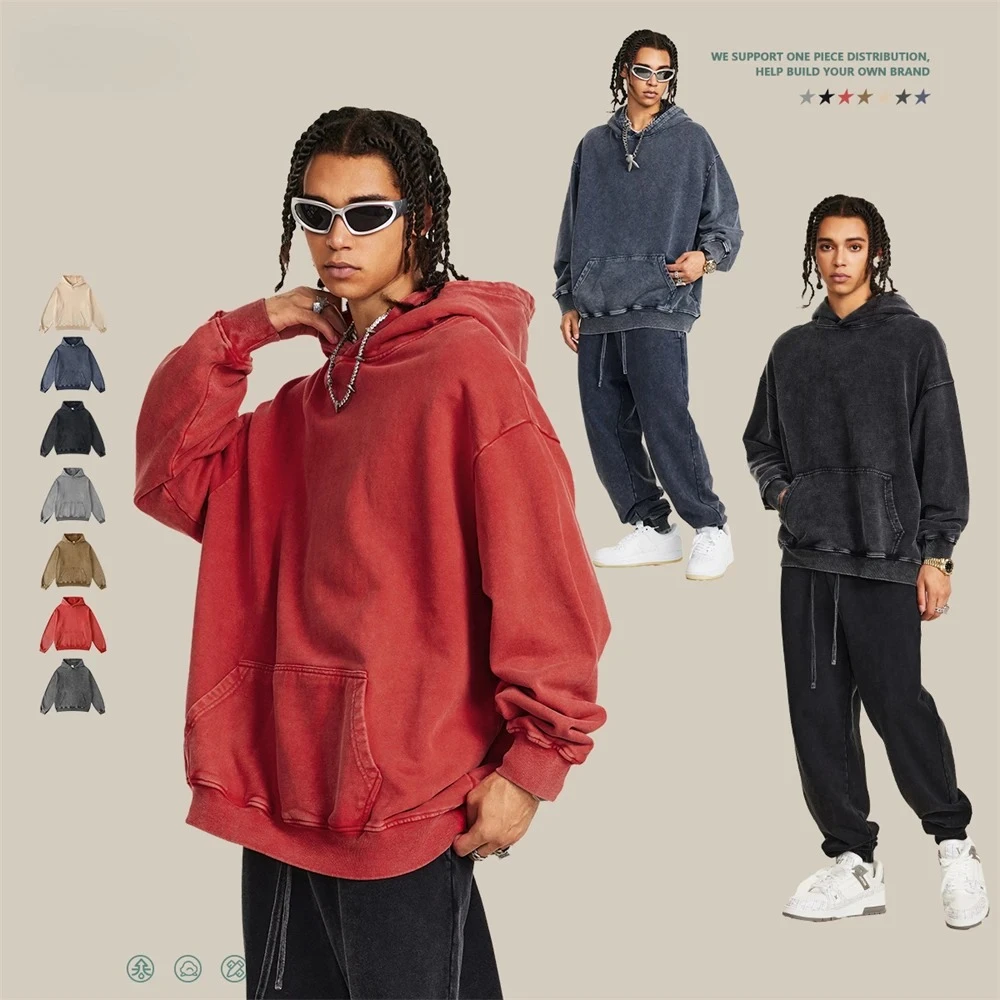 Hombres Peso Pesado Lavado Sudaderas Con Capucha De Algodón Unisex Suelto Grueso 420gsm Sudaderas Con Capucha Jerseys Abrigos