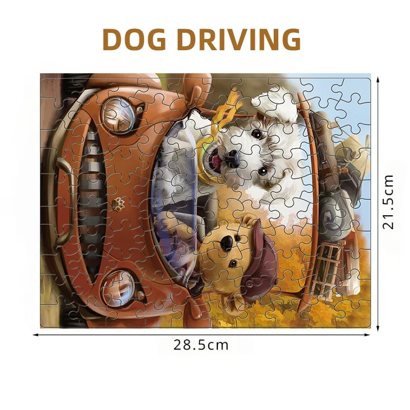 100-delige puzzelspellen Assembleren van foto Cartoon Dieren Hond Rijden Decompressiepuzzels Speelgoed Educatieve geschenken