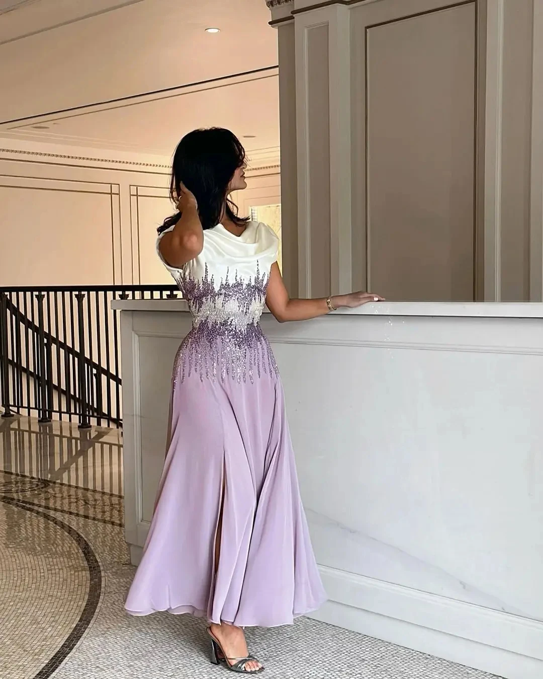AsaNagi Elegant O Neck Prom Dresses Women's Sleeveless Beaded Party Dresses Evening Gowns Ankle Length Special Occasion Dress