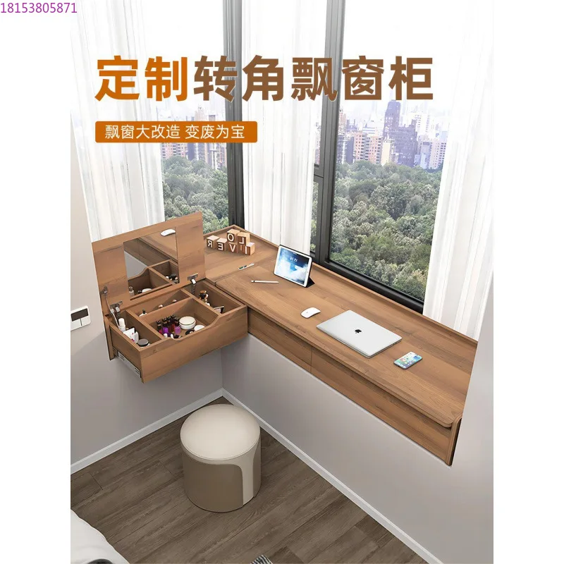 Retractable dresser corner bay window cabinet sliding countertop solid wood drawer cabinet