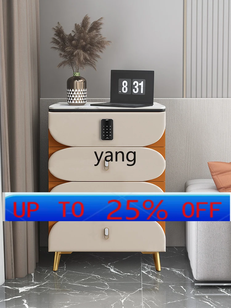 lcx Solid Wood Complete Chest of Drawers Stitching Contrast Color PU Leather Multi-Functional Simple Storage Locker