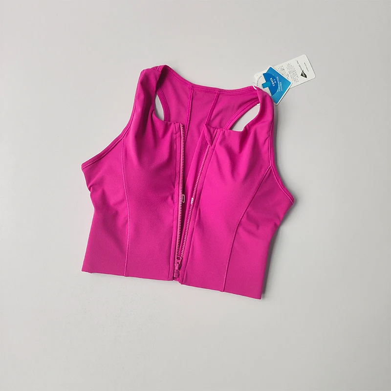Einteiliger Sport-BH mit Frontreißverschluss, Crop-Top für Damen, stoßfest, schnelltrocknend, hochfeste Weste, Fitness-Yoga-BH – Detail 3