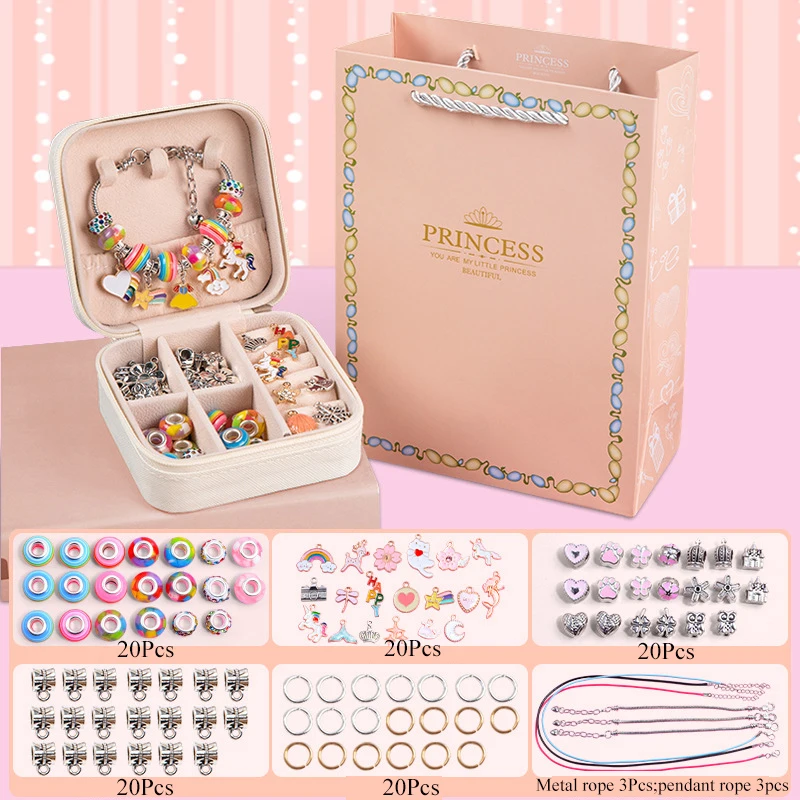 DIY Beaded Bracelet Set with Storage Box for Girls Gift Acrylic European Large Hole Beads Handmade Jewelry Making Kit Navidad